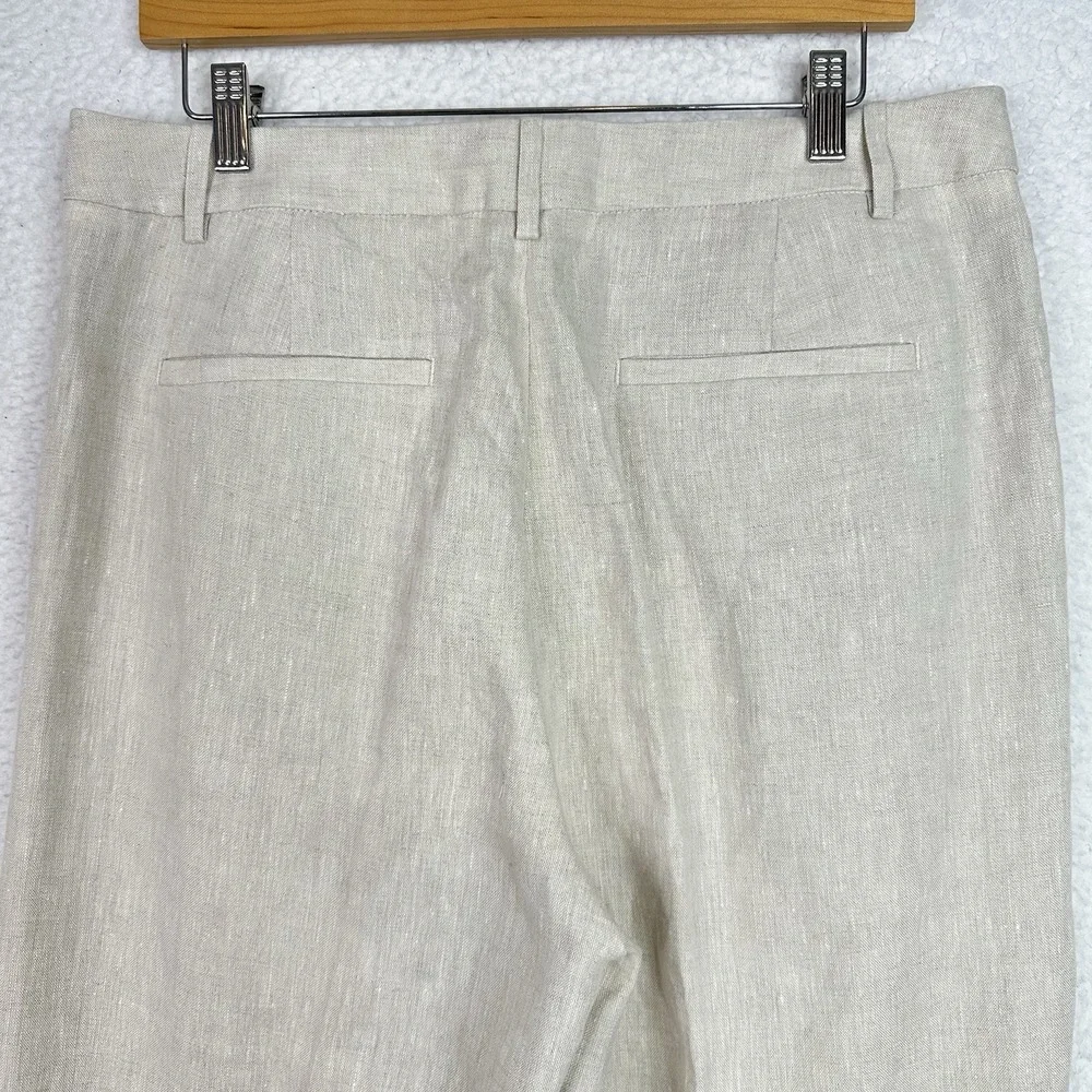 Banana Republic 100% Linen Pleated Wide Leg Pants Women's Natural Beige 12 Long